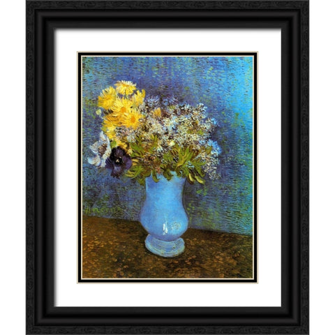 Lilacs Daisies Anemones Black Ornate Wood Framed Art Print with Double Matting by Van Gogh, Vincent
