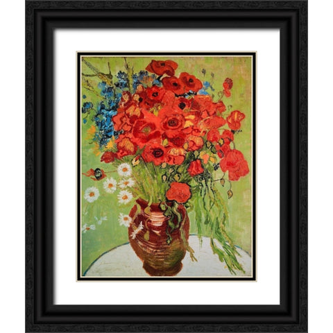 Marguerites et coquelicots Black Ornate Wood Framed Art Print with Double Matting by Van Gogh, Vincent