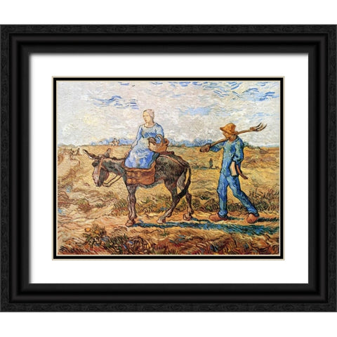 Morning Peasant Couple To Work Black Ornate Wood Framed Art Print with Double Matting by Van Gogh, Vincent