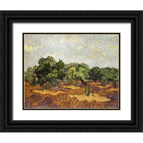 Olive Grove Pale Blue Sky Black Ornate Wood Framed Art Print with Double Matting by Van Gogh, Vincent