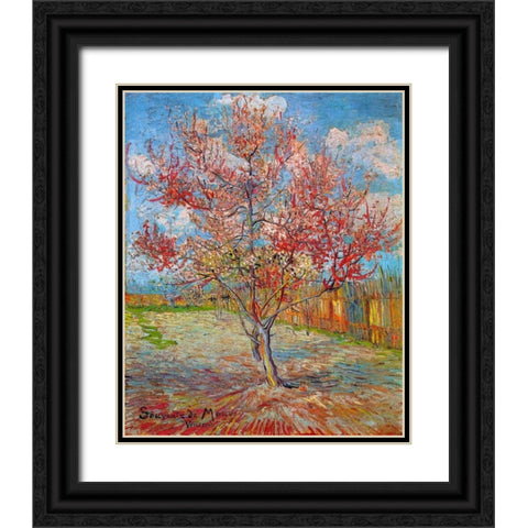 Pink Peach Tree In Blossom Black Ornate Wood Framed Art Print with Double Matting by Van Gogh, Vincent