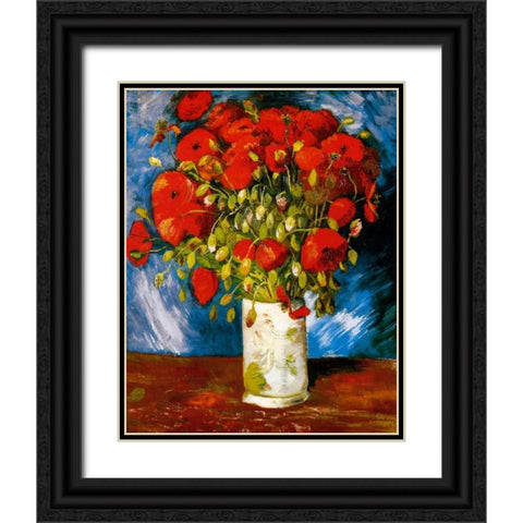 Poppies 1886 Black Ornate Wood Framed Art Print with Double Matting by Van Gogh, Vincent