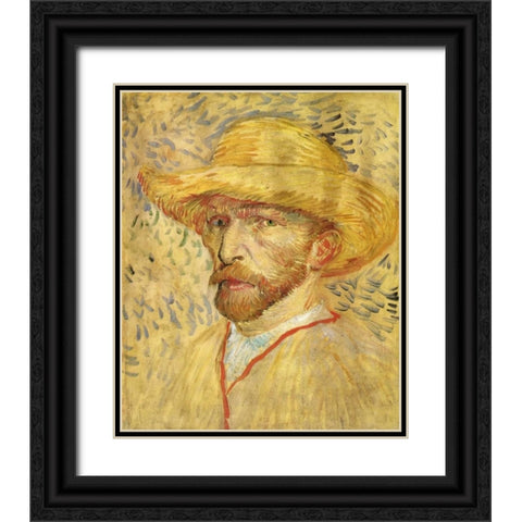 Self Portrait Straw Hat Black Ornate Wood Framed Art Print with Double Matting by Van Gogh, Vincent