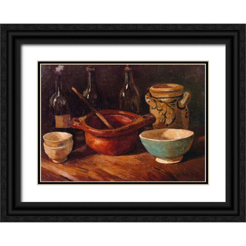 Still Life Earthenware And Bottles Black Ornate Wood Framed Art Print with Double Matting by Van Gogh, Vincent