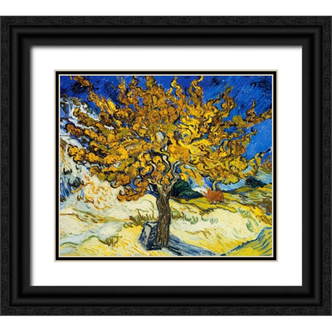 The Mulberry Tree 1889 Black Ornate Wood Framed Art Print with Double Matting by Van Gogh, Vincent