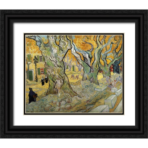 The Road Menders Black Ornate Wood Framed Art Print with Double Matting by Van Gogh, Vincent