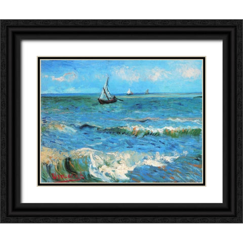 The Sea At Les Saintes Maries De La Mer Black Ornate Wood Framed Art Print with Double Matting by Van Gogh, Vincent