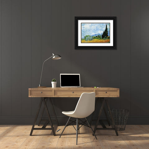 Wheat Field with Cypresses Black Ornate Wood Framed Art Print with Double Matting by Van Gogh, Vincent