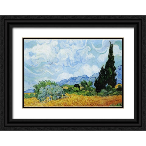 Wheat Field with Cypresses Black Ornate Wood Framed Art Print with Double Matting by Van Gogh, Vincent