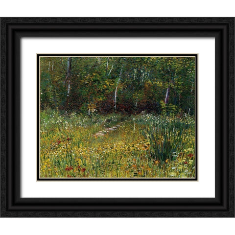 A Park In Spring 1887 Black Ornate Wood Framed Art Print with Double Matting by Van Gogh, Vincent