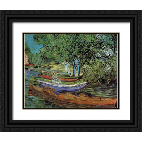 Bank Of Oise At Auvers Black Ornate Wood Framed Art Print with Double Matting by Van Gogh, Vincent