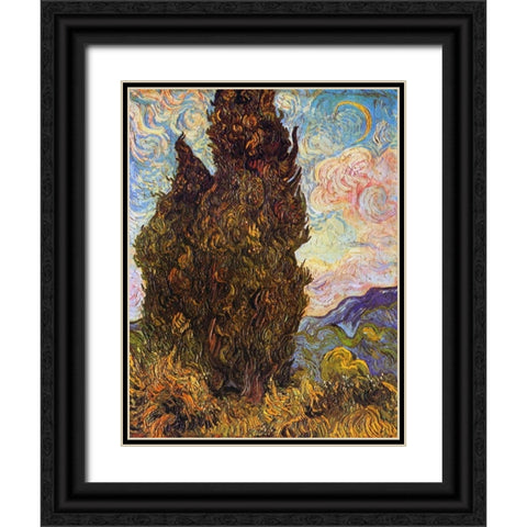 Cypresses Black Ornate Wood Framed Art Print with Double Matting by Van Gogh, Vincent