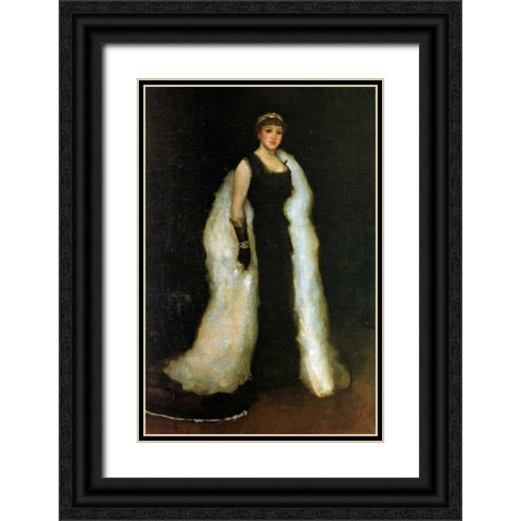 Arrangement In Black Lady Meux 1881 Black Ornate Wood Framed Art Print with Double Matting by Whistler, James McNeill