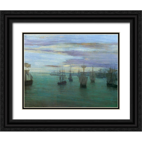 Crepuscule In Flesh Colour And Green Valparaiso 1866 Black Ornate Wood Framed Art Print with Double Matting by Whistler, James McNeill