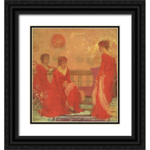 Harmony In Flesh Colour And Red 1869 Black Ornate Wood Framed Art Print with Double Matting by Whistler, James McNeill