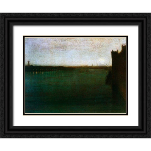 Nocturne Grey And Gold Westminster Bridge 1871 Black Ornate Wood Framed Art Print with Double Matting by Whistler, James McNeill
