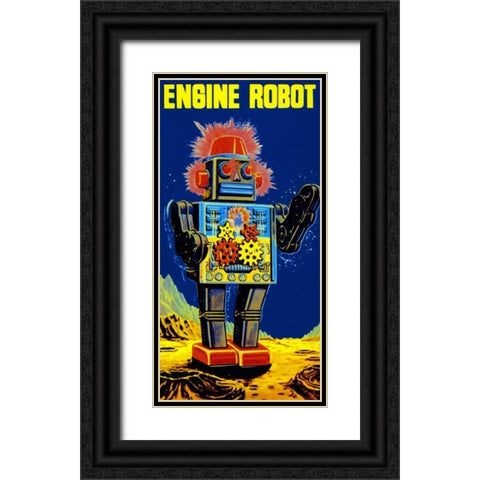 Engine Robot Black Ornate Wood Framed Art Print with Double Matting by Retrobot