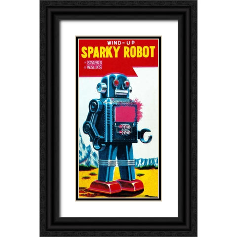 Sparky Robot Black Ornate Wood Framed Art Print with Double Matting by Retrobot