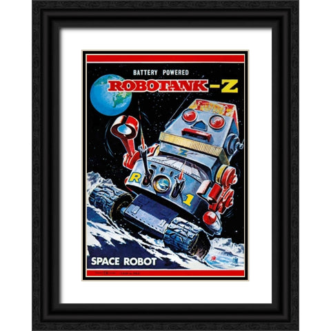 Robotank-Z Space Robot Black Ornate Wood Framed Art Print with Double Matting by Retrobot