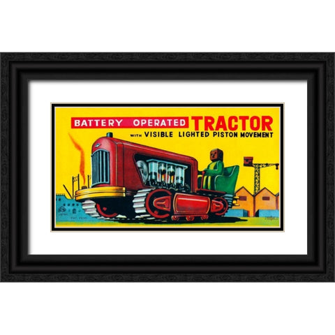 Battery Operated Tractor Black Ornate Wood Framed Art Print with Double Matting by Retrobot