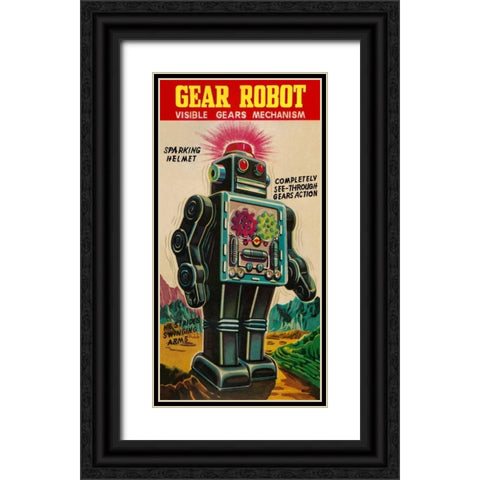 Gear Robot Black Ornate Wood Framed Art Print with Double Matting by Retrobot