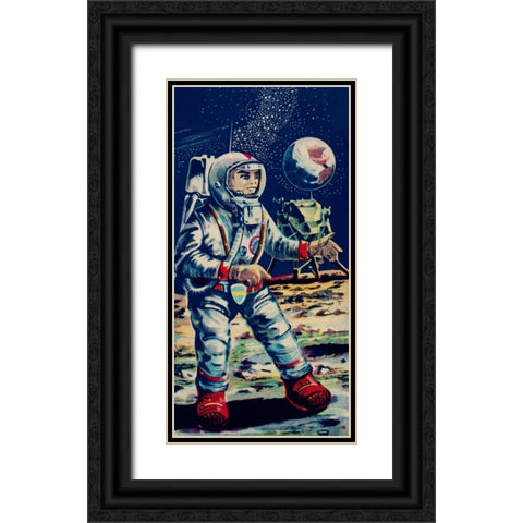 Moon Astronaut Black Ornate Wood Framed Art Print with Double Matting by Retrobot