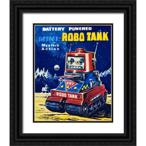 Mini-Robo Tank Black Ornate Wood Framed Art Print with Double Matting by Retrobot