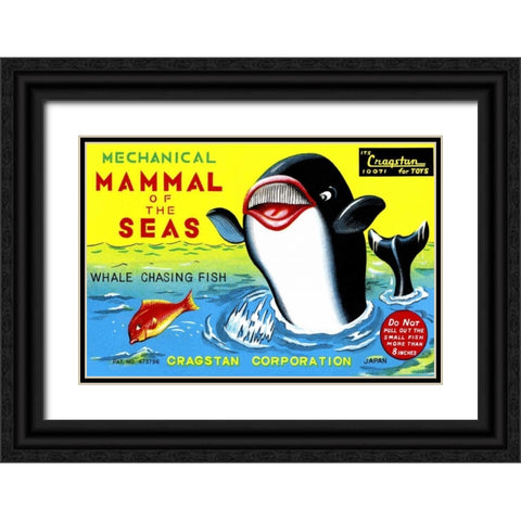 Mammal of the Seas: Whale Chasing Fish Black Ornate Wood Framed Art Print with Double Matting by Retrobot