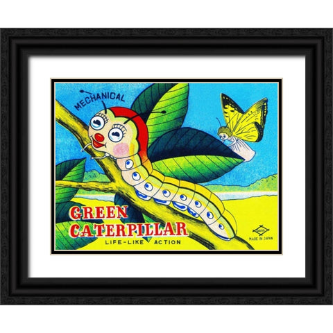 Mechanical Green Caterpillar Black Ornate Wood Framed Art Print with Double Matting by Retrobot