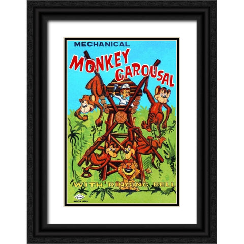 Mechanical Monkey Carousal Black Ornate Wood Framed Art Print with Double Matting by Retrobot
