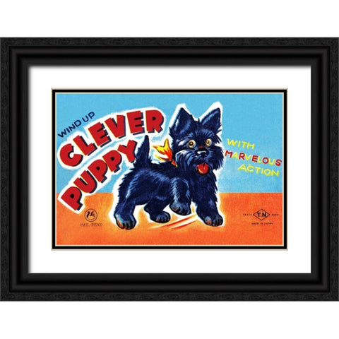 Wind Up Clever Puppy Black Ornate Wood Framed Art Print with Double Matting by Retrobot