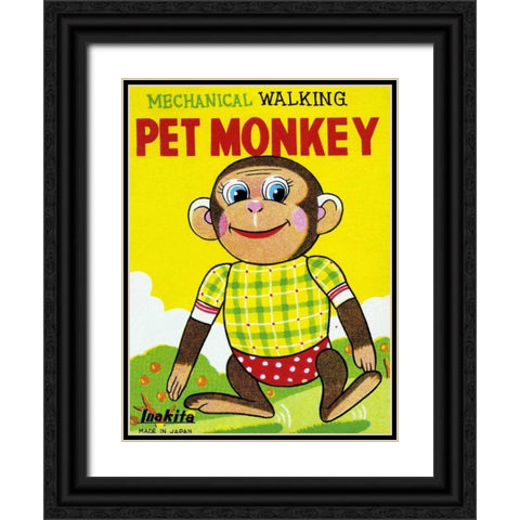 Mechanical Walking Pet Monkey Black Ornate Wood Framed Art Print with Double Matting by Retrobot