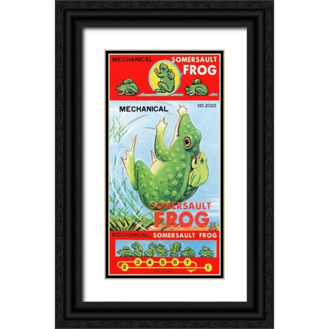 Mechanical Somersault Frog Black Ornate Wood Framed Art Print with Double Matting by Retrobot