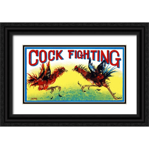 Cock Fighting Black Ornate Wood Framed Art Print with Double Matting by Retrobot