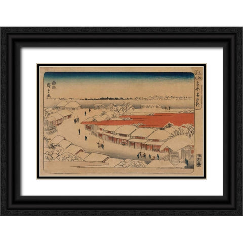 Morning snow at Yoshiwara Black Ornate Wood Framed Art Print with Double Matting by Hiroshige, Ando