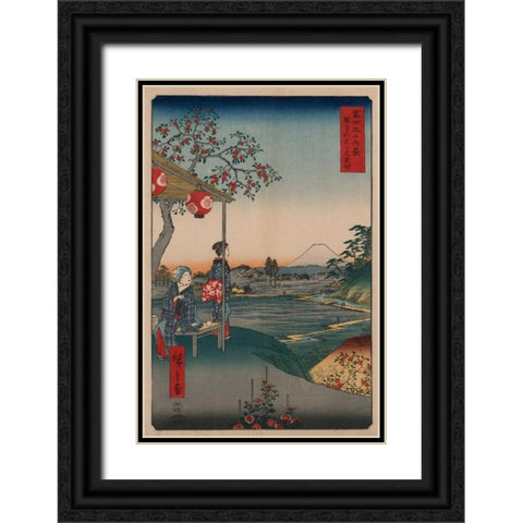 Fujimi Teahouse at Zoshigaya Black Ornate Wood Framed Art Print with Double Matting by Hiroshige, Ando