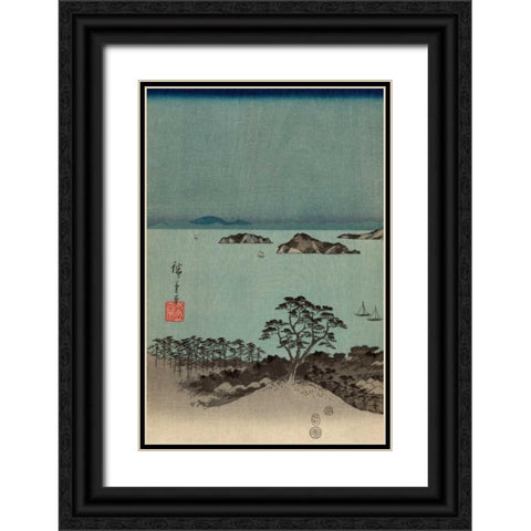 Evening view of the eight famous sites at Kanazawa in Musashi Province #1 Black Ornate Wood Framed Art Print with Double Matting by Hiroshige, Ando