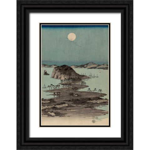 Evening view of the eight famous sites at Kanazawa in Musashi Province #2 Black Ornate Wood Framed Art Print with Double Matting by Hiroshige, Ando
