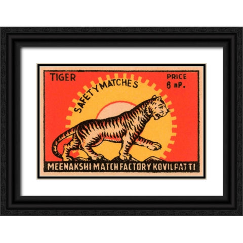 Tiger Safety Matches Black Ornate Wood Framed Art Print with Double Matting by Phillumenart