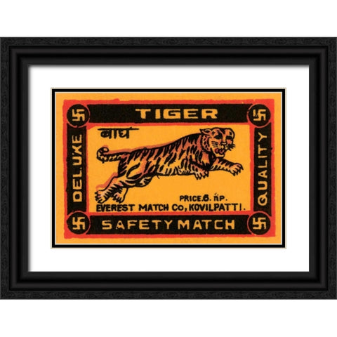 Tiger Safety Match Black Ornate Wood Framed Art Print with Double Matting by Phillumenart