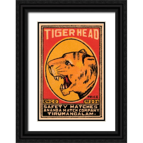 Tiger Head Safety Matches Black Ornate Wood Framed Art Print with Double Matting by Phillumenart