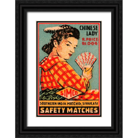 Chinese Lady Safety Matches Black Ornate Wood Framed Art Print with Double Matting by Unknown