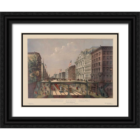 Elevated Railway Near Wall Street Black Ornate Wood Framed Art Print with Double Matting by Unknown