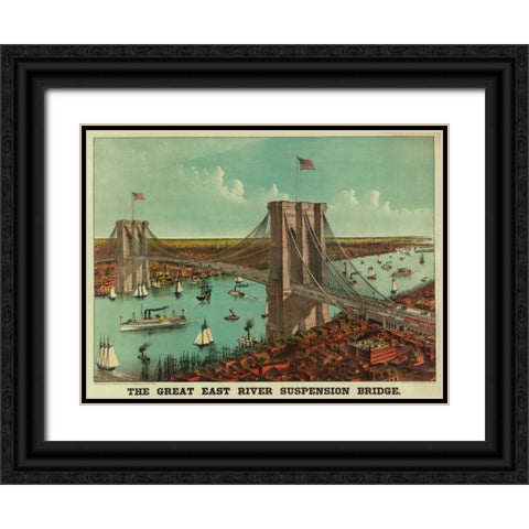 Brooklyn Bridge Black Ornate Wood Framed Art Print with Double Matting by Unknown