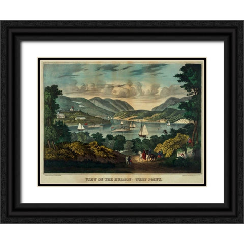 View on the Hudson - West Point Black Ornate Wood Framed Art Print with Double Matting by Unknown