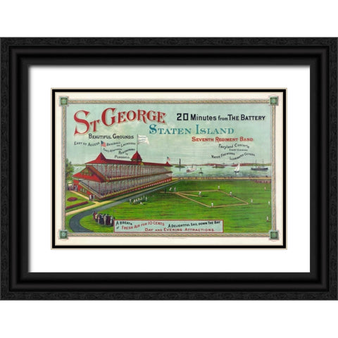 Baseball game being played at St. George Park Black Ornate Wood Framed Art Print with Double Matting by Unknown