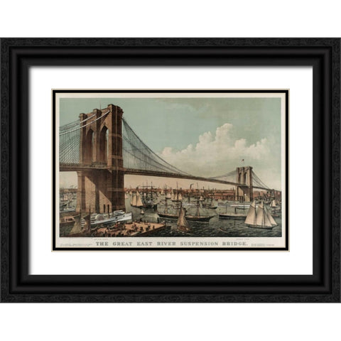 Brooklyn Bridge Black Ornate Wood Framed Art Print with Double Matting by Unknown