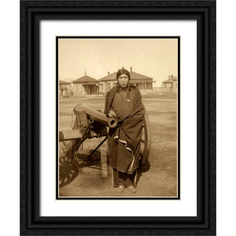 Oglala Sioux Plenty Horse Next to Cannon Black Ornate Wood Framed Art Print with Double Matting by Grabill, John C.H.