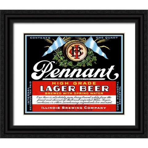 Pennant Lager Beer Black Ornate Wood Framed Art Print with Double Matting by Vintage Booze Labels