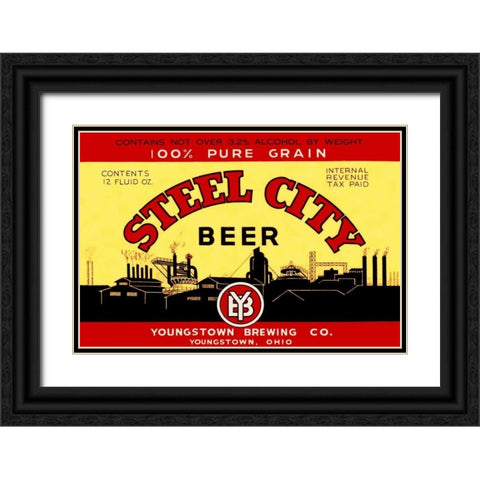 Steel City Beer Black Ornate Wood Framed Art Print with Double Matting by Vintage Booze Labels